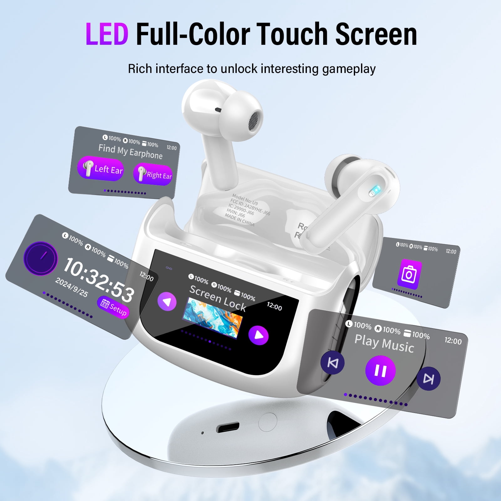 Touch Screen Wireless Earbuds, Bluetooth 5.4 Ear Buds with Multifunctional with ENC Noise Cancelling MicClear Calls Earphones, 48H Bass Stereo Headphones, IP7 Waterproof Headphones for Workout