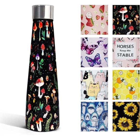 16 oz Mushroom Double Wall Vacuum Insulated Stainless Steel Water Bottle BPA-Free Sports Travel Tumbler for Mushroom Lover