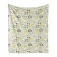 thumbnail image 1 of Grey and Yellow Soft Flannel Fleece Throw Blanket, Vintage Farm Life Modern Inspired Florals Bugs Image, Cozy Plush for Indoor and Outdoor Use, 70" x 90", Charcoal Grey Marigold, by Ambesonne, 1 of 6