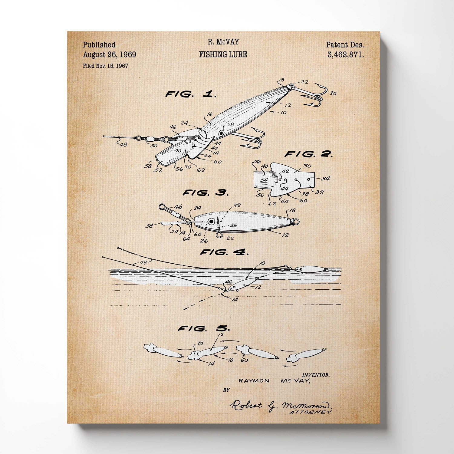 Fisherman Gifts , Fishing Lure Patent Canvas Prints , Ready To Hang for Living Room Home Wall Art, C2617-16x20