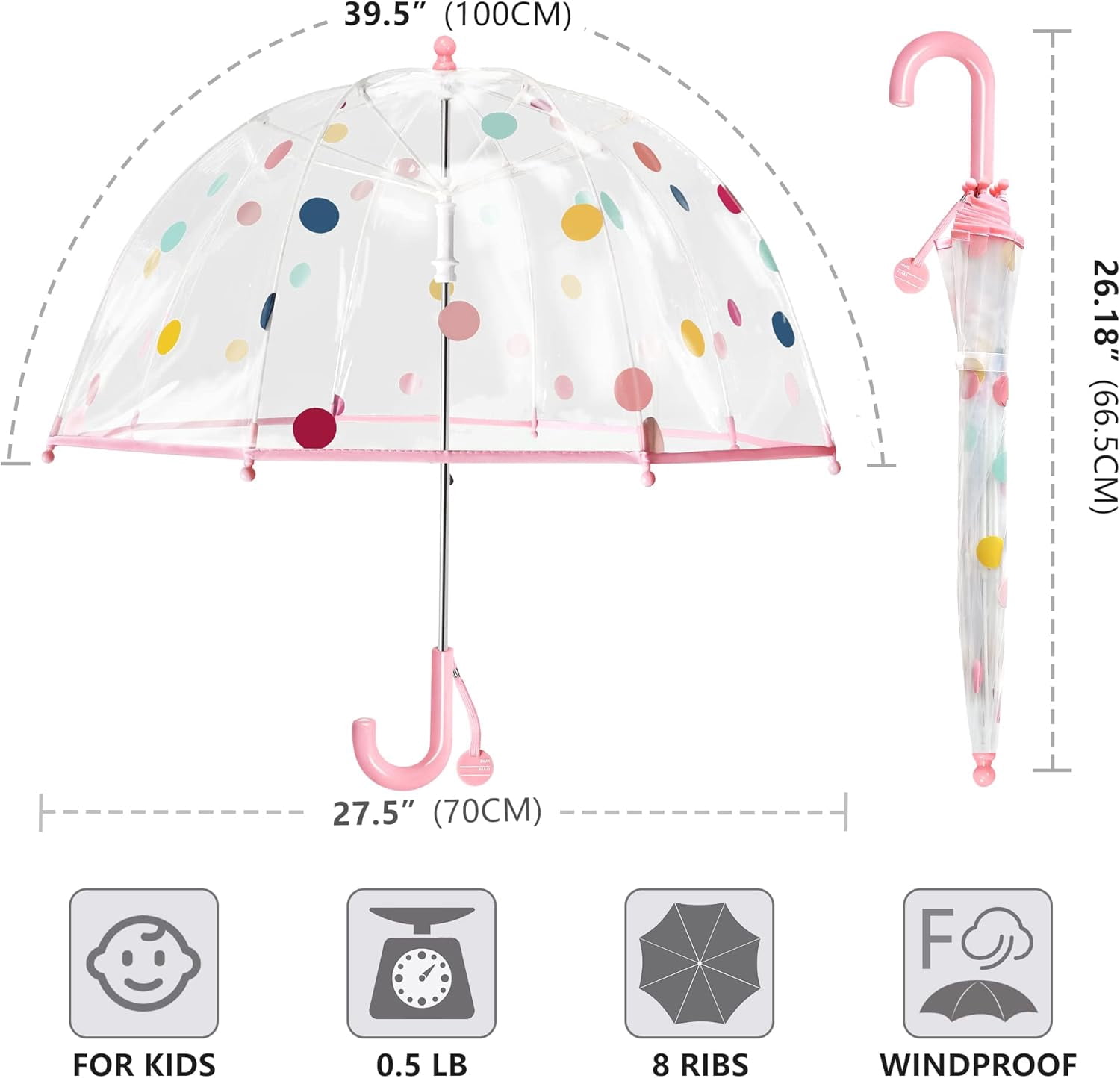 MGH Kids Clear Bubble Umbrella 2 Pack - Dome Windproof Rain Umbrellas for Boys and Girls