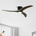 thumbnail image 2 of 52" Flush Mount Ceiling Fan with Solid Wood Blades & Light, Remote Control, Noiseless Reversible Motor, 6-Speed, for Living Rooms, Bedrooms & Patios (Matte Black), 2 of 9