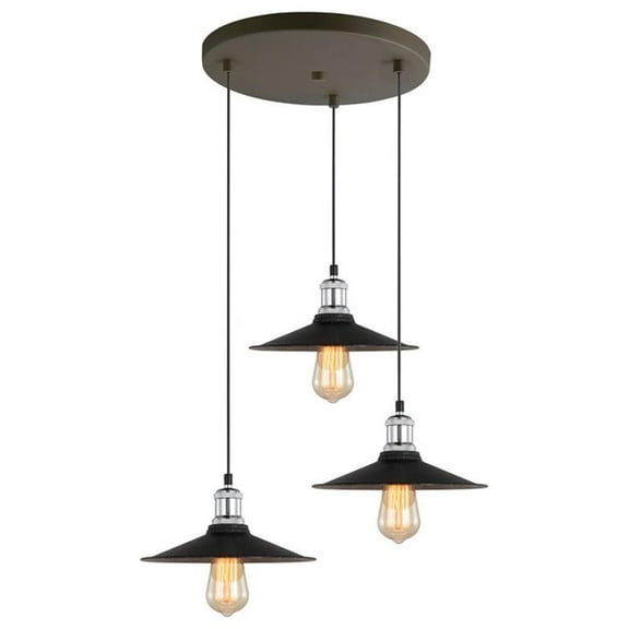 Woodbridge Lighting Fulton 3-Light Metal Shade Cluster Pendant in Chrome/Bronze