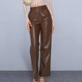 thumbnail image 4 of Joernso Women High Waist Solid Color Retro Long Pants Slim Fit Straight Wide Leg Side Pockets Faux Leather Street Party Trousers, 4 of 8