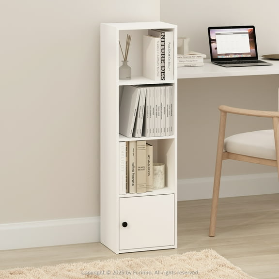 Furinno Luder 4-Tier Standing Shelf Bookcase with 1 Door Storage Cabinet, White