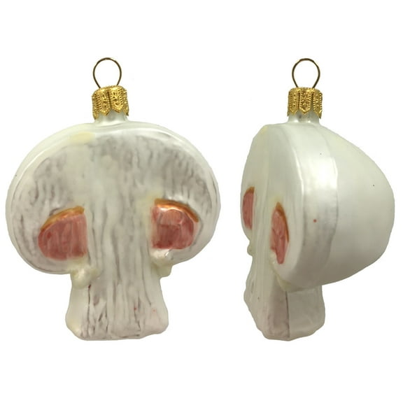 Sliced Mushrooms Polish Glass Christmas Ornaments Set of 2 Food Decoration