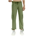 thumbnail image 2 of CKpwisy Cargo Pants for Women Elastic Waist Drawstring Anle Length Pants Loose Casual Pure Color Pant Lightweight Baggy Stretchy Trousers with 6 Pockets Fall Wear, 2 of 7