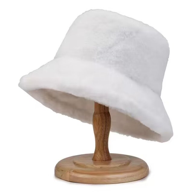 Gorro de pescador de piel de conejo de imitación gruesa para mujer, de invierno, combinable, de color sólido, cálido y resistente al frío, de piel sintética