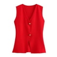 thumbnail image 2 of Lightweight Vest for Women Casual Solid Color V-Neck Sleeveless Womens Pullover Cropped Tank Top Vest with Button Womens Winter Clothing Red L, 2 of 3