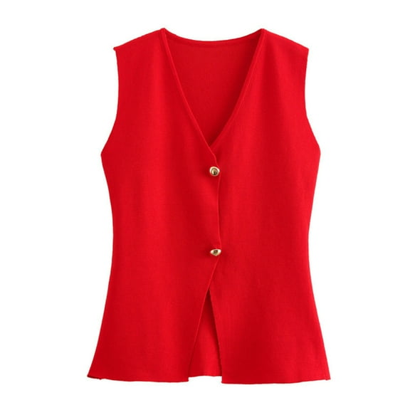 hoksml Women's V-Neck Sleeveless Knit Vest Lightweight Cotton Blend Button Closure Versatile Layering Waistcoat Multiple Colors