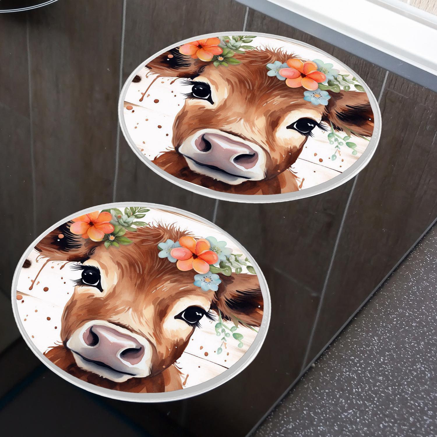 Stove Burner Covers 4 Pcs for ,Farmhouse Cow Wooden art, Round Gas Stove Burner Cover 8Inch And 10Inch
