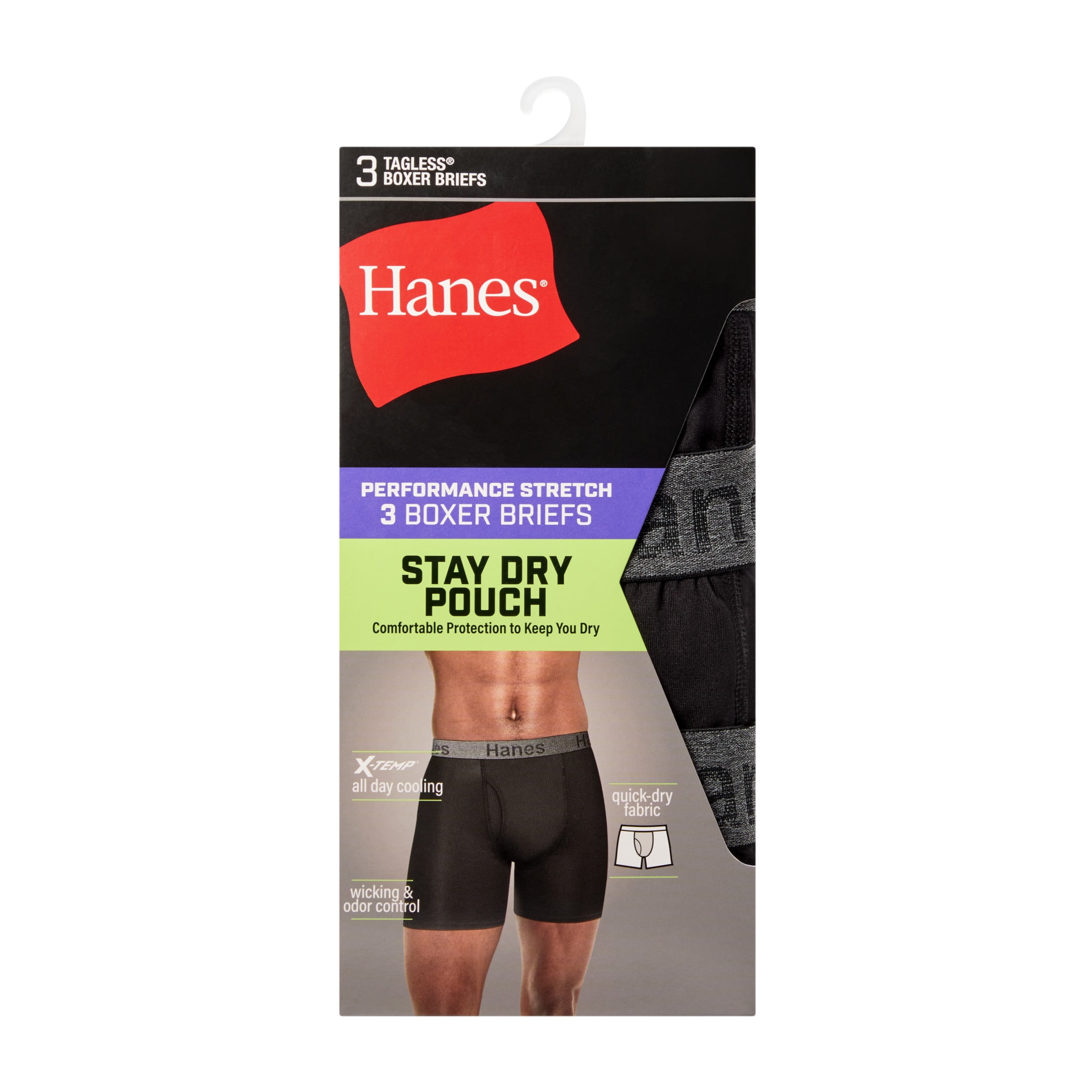 Underwear Performance Boxer Briefs, 3-Pack, Stay Dry Pouch Underwear for Men, Black