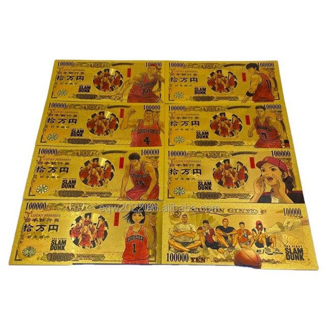 Los billetes de banco plásticos de la tarjeta del yen del anime de Japón del arte de encargo de todos los estilos fijan en oro 24k plateado para la colección