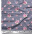 thumbnail image 1 of Soimoi Tissu Popeline de Coton Triangle, Feuilles & Roses Imprimé Floral 1 Yard 56 Pouces de Large, 1 of 3