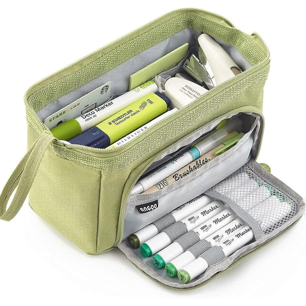 Pencil Case Large Capacity Pencil Pouch Handheld Pen Bag Cosmetic Portable Gift for Office School Teen Girl Boy Men Women Adult (Green)