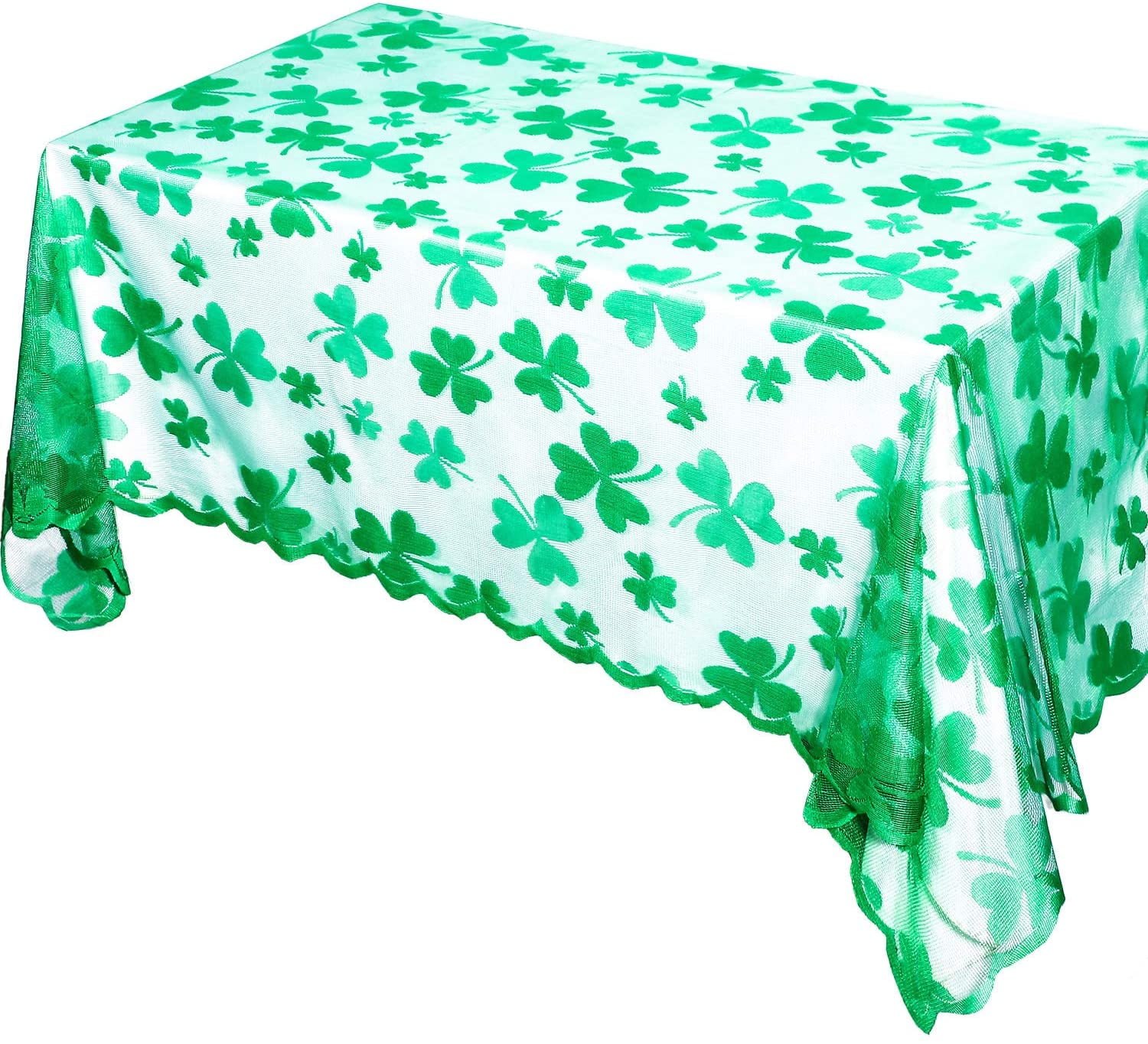 Kepooman Holiday Rectangle Tablecloth with Embroidered Shamrock for Party Decor, Green Kepooman Holiday Rectangle Tablecloth with Embroidered Shamrock for Party Decor, Green