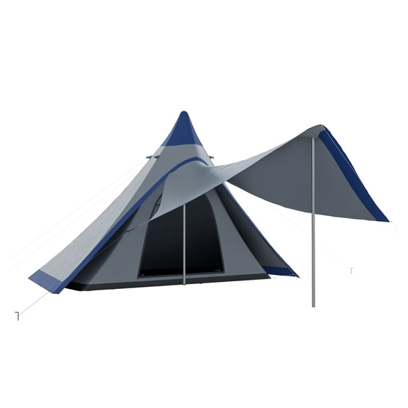 Teepee Tent 15.4' Camping Tent, Waterproof Outdoor Tent with Porch, 2-3 Person Backpacking Hiking Tent with Floor & Carry Bag, Blue