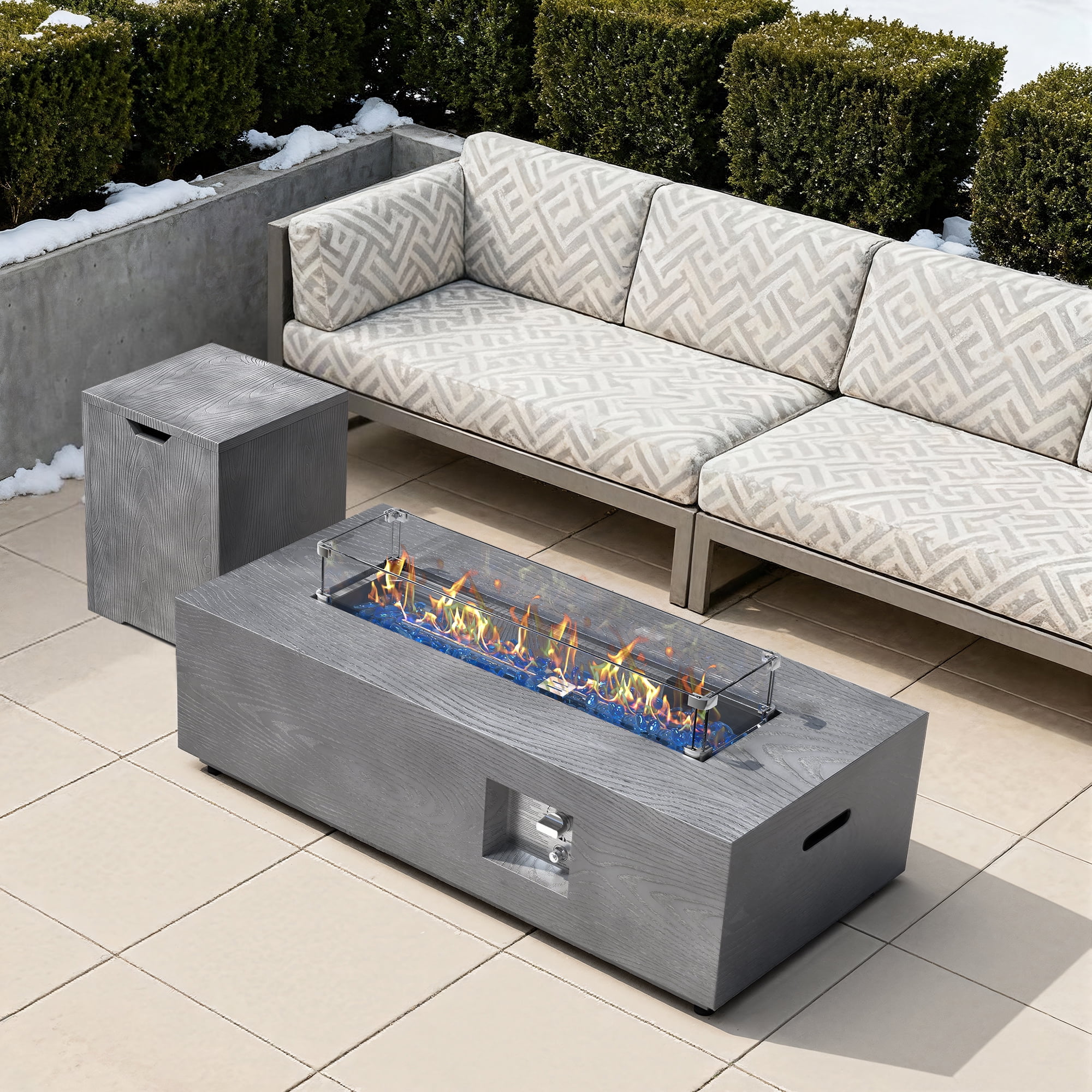 42 in. Retangular Coating Steel Propane Firepit Table, 50,000 BTU Gas Fire Pit Table in Gray Wood Grain