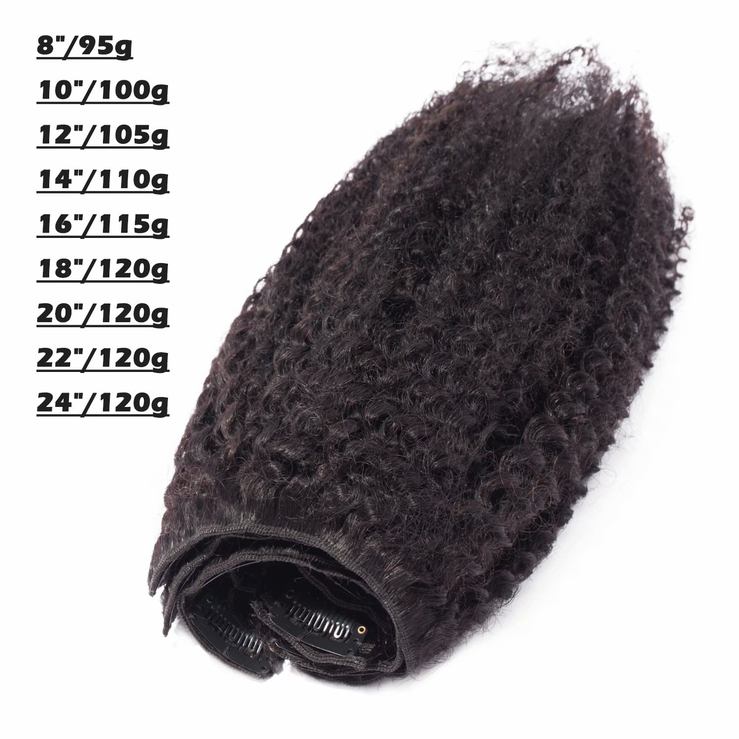 Benehair Clip In Human Hair Extensions Afro Kinky Curly Thick Full Head Double Weft Black African 100% Brazilian Remy Wavy Hair 8 Pieces