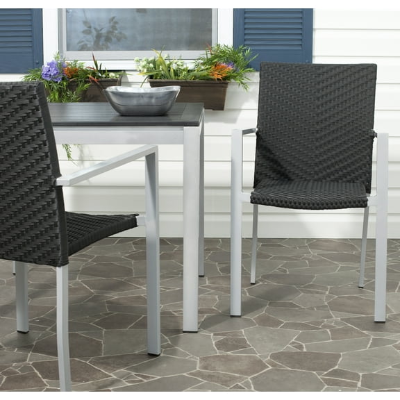 Safavieh Cordova Outdoor Rattan Stacking Arm Chair, Set of 2 - Black