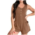 thumbnail image 3 of Women's Short Jumpsuit Romper Overalls, Solid Color Sleeveless Button Front Pockets, Casual Summer Vacation Beach Travel Lounge Wear Outfit for Women | Aestivo,Brown M, 3 of 9