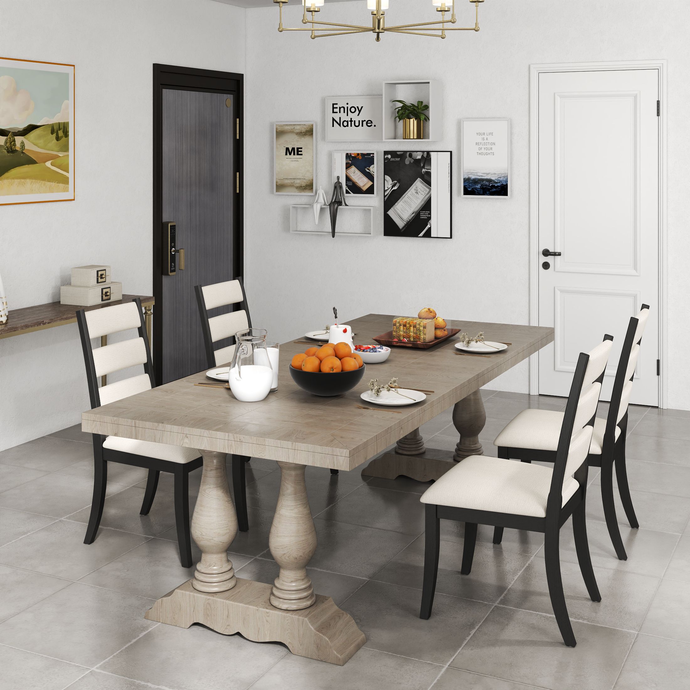 Dayalane Farmhouse Dining Chair Set of 2, Ladder High Back Kitchen Chairs with Upholstered Cushioned Seat for Dining Room, Kitchen Side Chairs Living Room, Restaurant, Beige