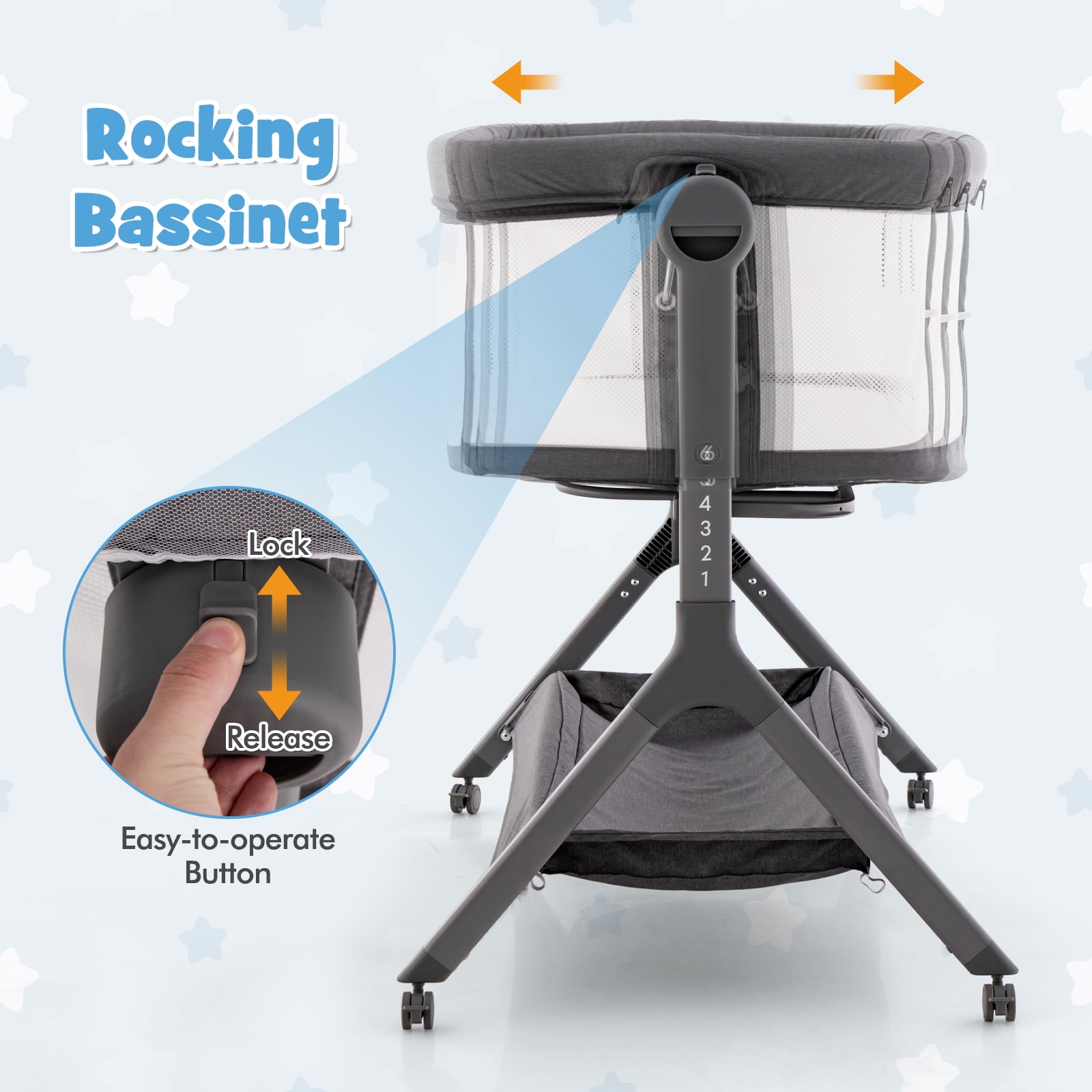 Costway Height Adjustable Bedside Sleeper Baby Crib with Storage Bag 0-6 Months Gray