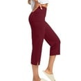 thumbnail image 6 of Lodgix Capri Pants for Women Bootcut Yoga Pants with Pockets High Waisted Flare Leggings Casual Work Pants Wine 3XL, 6 of 6