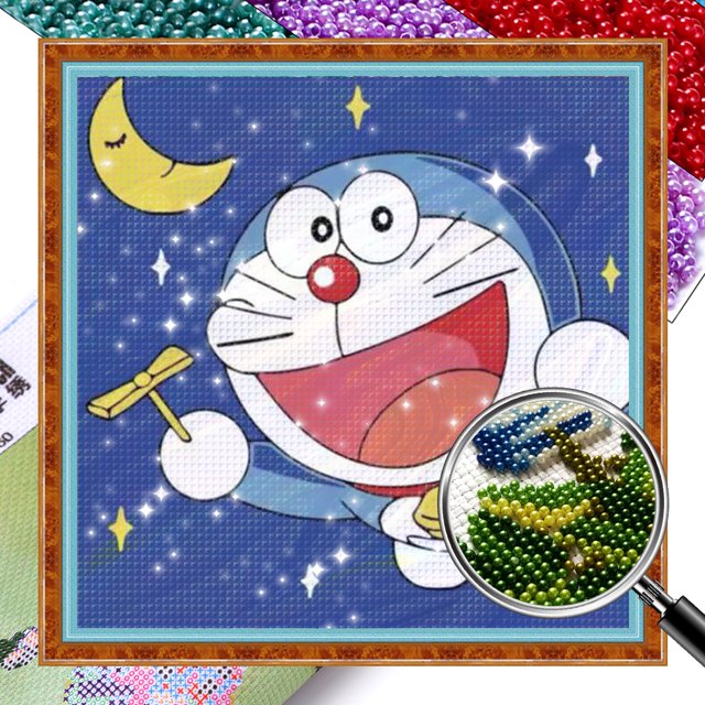 Kit Casa Punto Cruz Doraemon Bordado Cuentas Impresas 9CT 40x40cm