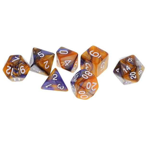 Juego de 7 dados acrílicos poliédricos D4-D20 para fiestas. Azul amarillo