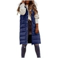 thumbnail image 4 of Women’s Long Winter Puffer Coat Stand Collar Teddy Fleece Lined Thick Down Jacket Windproof Quilted Loose Fit Warm Outerwear Plus Size,Navy,XXL, 4 of 9