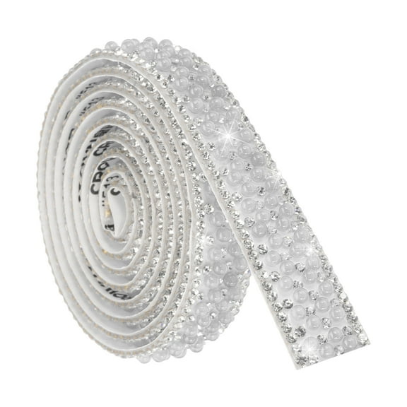 1 Yard Self Adhesive Pearl Rhinestone Ribbon, 1.5cm Pearls Rhinestone Tape Diamond Pearls Trim for Wedding Party Supplies White