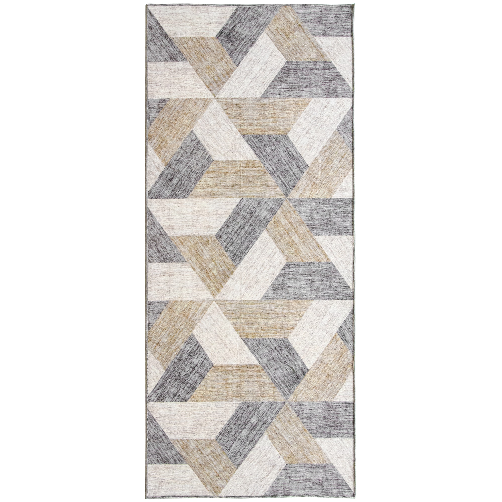 ReaLife Rugs Machine Washable Printed Geometric Tan Gold Ecofriendly