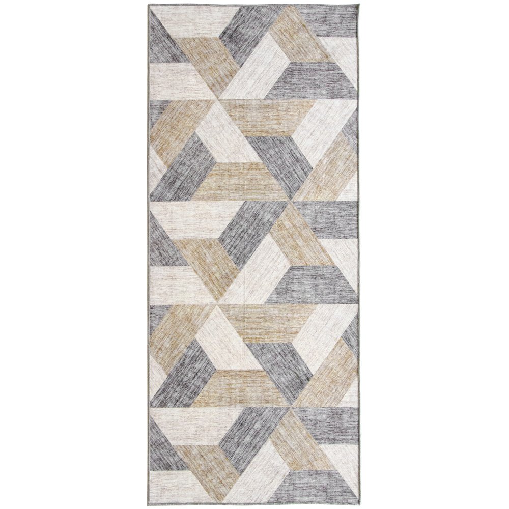 ReaLife Rugs Machine Washable Printed Geometric Tan Gold Ecofriendly