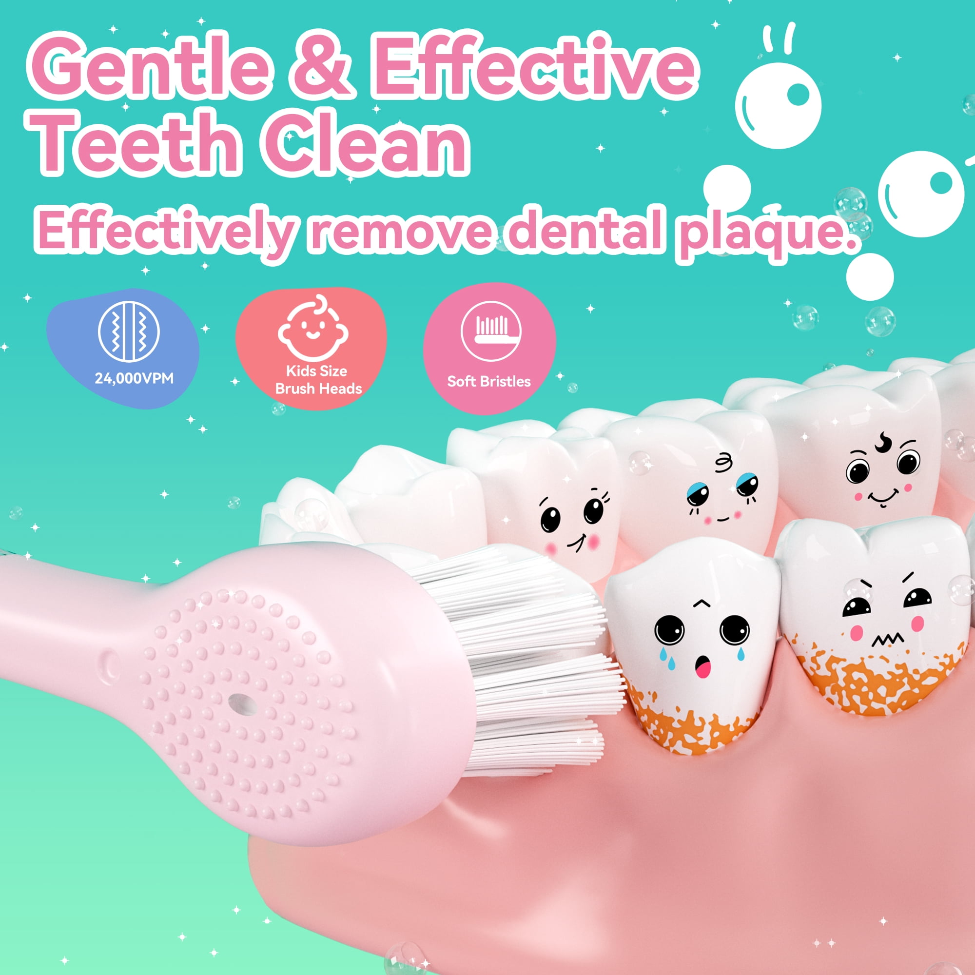 Seago Rechargeable Kids Electric Toothbrush,LED Observing Light,8 Brush Heads,for Kids 3-8 ,SG-2139 Pink