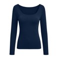 thumbnail image 3 of Long Sleeve Undershirt for Women Scoop Neck Slim Fit Basic Top Layering Tee Thermal Tops for Women Navy L, 3 of 6
