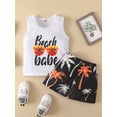 thumbnail image 2 of Toddler Kid Boys Summer Beach Outfits Letter Print Sleeveless Top + Tropical Shorts Set 2 Piece, 2 of 9