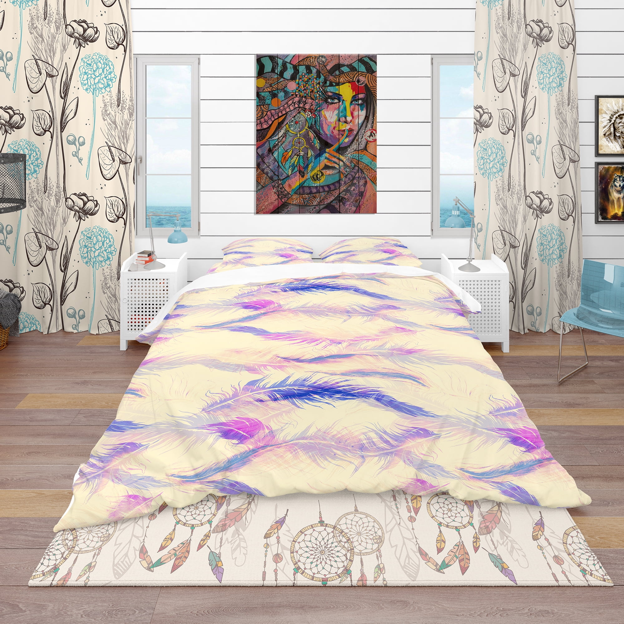 Designart 'Imprints of Flying Bird Feathers' Southwestern Duvet Cover Set