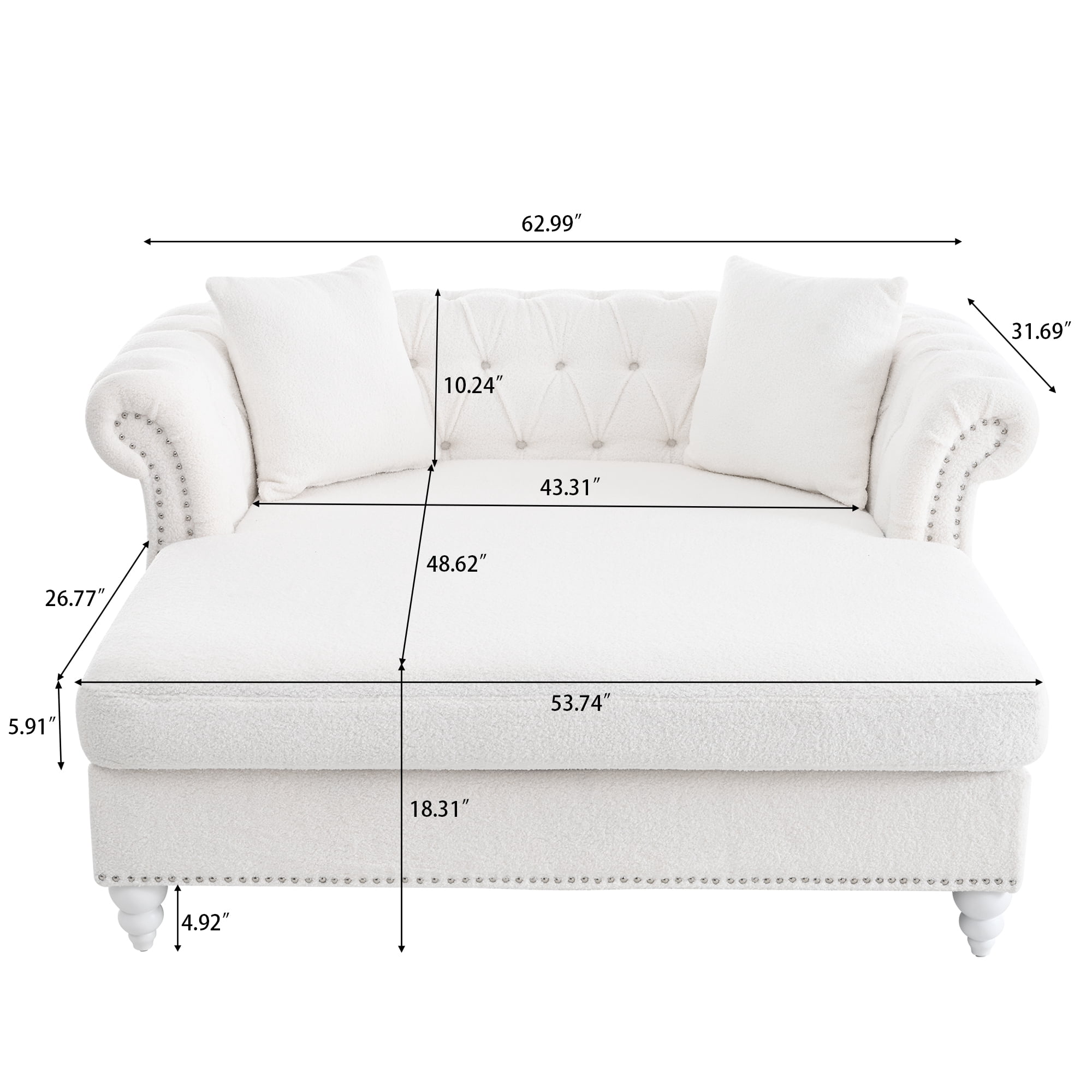 Chesterfield Sofa Chaise Lounge, Polyester Tufted Couch Loveseat With Nailhead Trim and Rolled Arms For Living Room Office Apartment