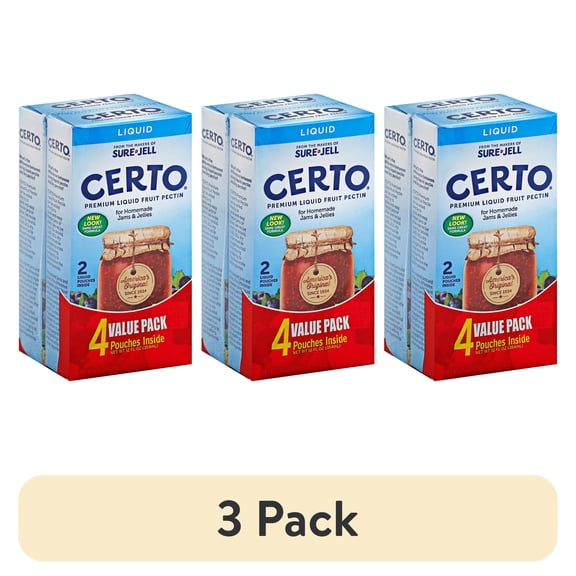 (3 pack) Certo Premium Liquid Fruit Pectin for Homemade Jams and Jellies, Canning Pectin for Cooked and Freezer Preserves, 6 fl oz Pouches, 4-Count Value Pack