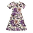 thumbnail image 4 of MKOSPLRT Robes Florales pour Filles 4-14 Ans Manches Courtes Boho Robe Ligne A Col Rond Robe Patineuse Vintage Fête de Vacances Robe Midi, 4 of 8