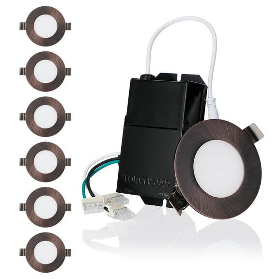 6 Pack 7W 3 Inch Ultra-Thin LED Recessed Light with J-Box, Dimmable, 400lm Slim Panel Downlight, Oil Rubbed Bronze, 2700K Soft White