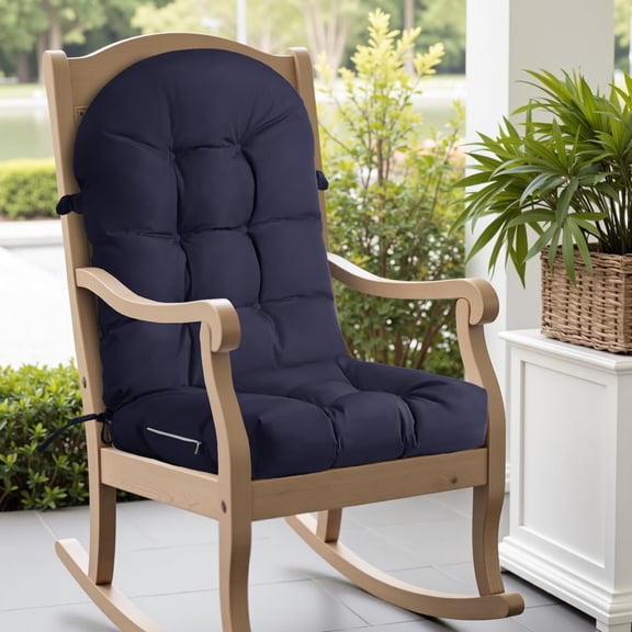 44x19 Inch High Back Rocking Chair Cushion, Waterproof Outdoor Patio Seat Pad With Ties, Thick Non-Slip Ergonomic Foam Chair Cushion For Porch Glider, Indoor Outdoor Furniture