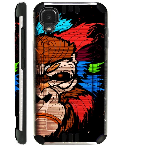 Compatible with TCL A3 Brushed Metal Texture Hybrid Silver Guard Phone Case Cover (Gorilla Brown)