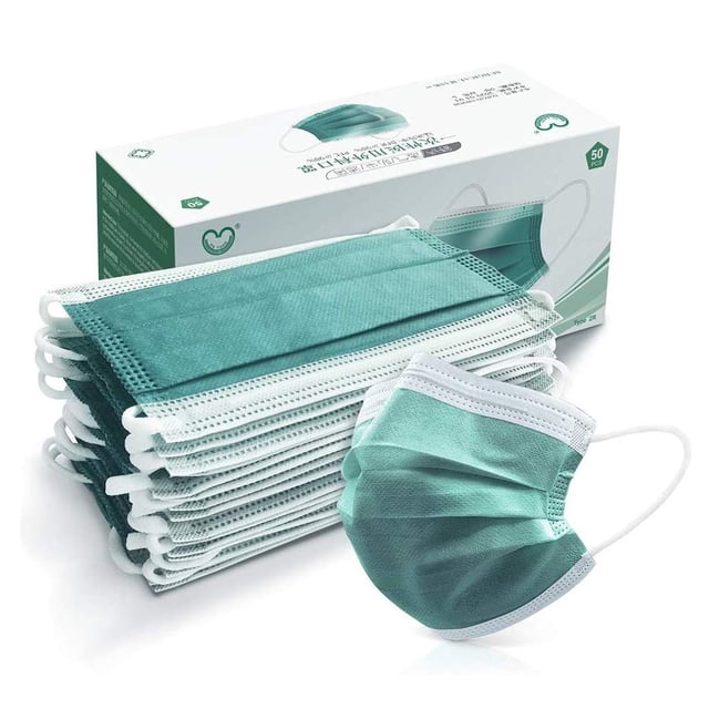 Mascarilla desechable protectora de 4 capas, 50 piezas, verde
