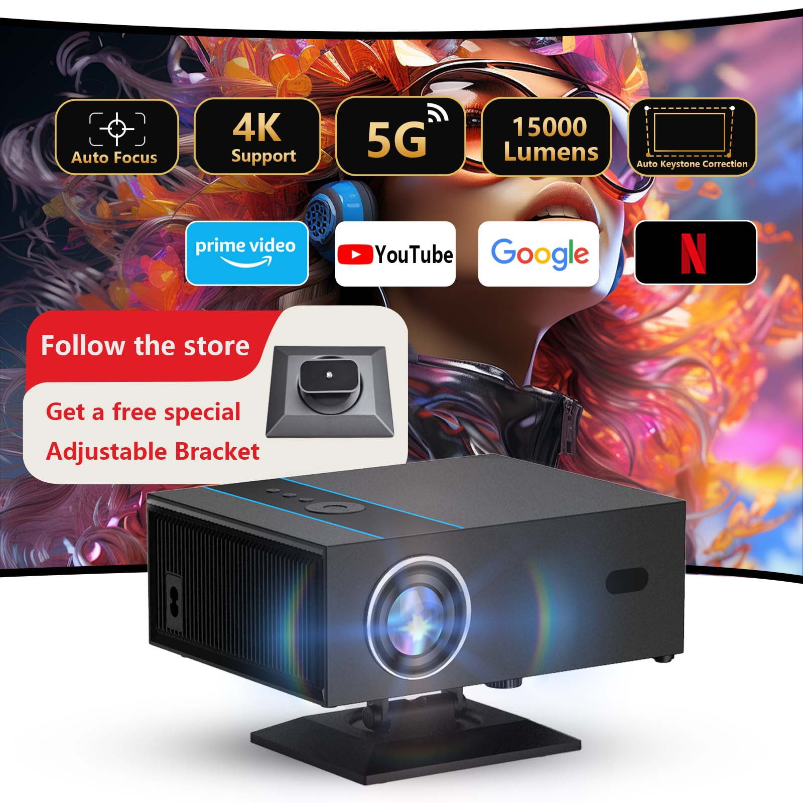 Groview 1080P Projector with 5G WiFi and Bluetooth, 240 ANSI