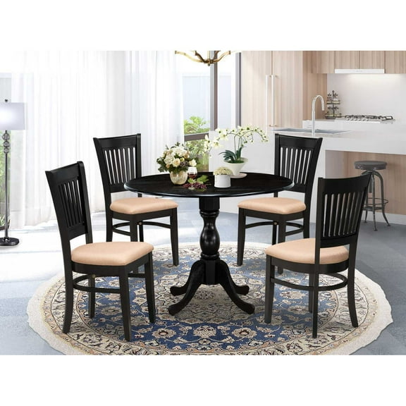 East West Furniture Dublin 5-piece Wood Dining Set with Linen Seat in Black