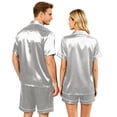 thumbnail image 4 of VV AVEORS Satin Matching Pajamas For Couples Silk Button Down Pjs Set Women/Men Short Sleeve Soft Sleepwear 2 Pcs Loungewears White M, 4 of 8