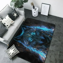 Area Rugs For Living Room Decor - Cool Blue Light Wolf Soft Anti Slip Throw Washable Rugs 5x7 For Bedroom, Indoor Carpet For Bedroom Living Room 80x58In