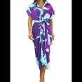 thumbnail image 1 of Vestido Camisero Fruncido con Botones para Mujer, Corta, Solapa, Cuello en V, Elegante Vestido Maxi Floral de Fiesta con Cinturón Púrpura L, 1 of 4